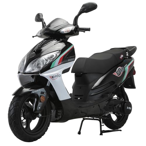 X-PRO Fiji 200cc Gas Moped with 13 Aluminum Wheels Electric & Kick Start Automatic CVT Transmission Large Headlight Street Legal Commuter Moped for Adults (Black)