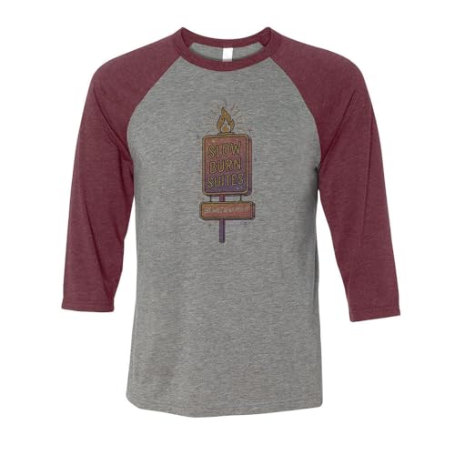 TeesAndTankYou Slow Burn Suites Three-Quarter Raglan Sleeve Baseball Shirt Unisex X-Small Grey/Maroon