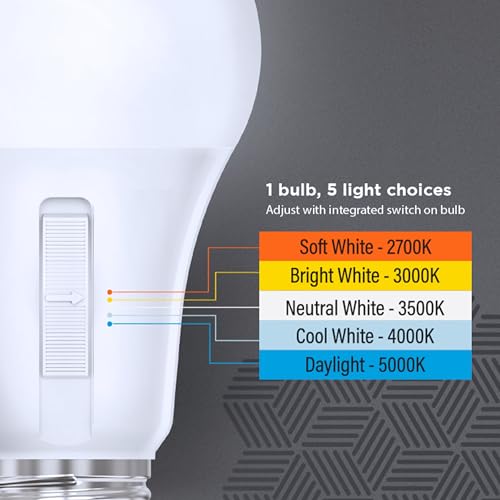 Feit Electric A19 LED Light Bulb, 60W Replacement, Dimmable, Selectable Color Temperatures (2700K-5000K), 800 Lumens, General Purpose Light Bulbs, 15,000-Hour Lifetime, OM60DM/5CCTCA/LED/ 10 Pack by Feit Electric - Image 4