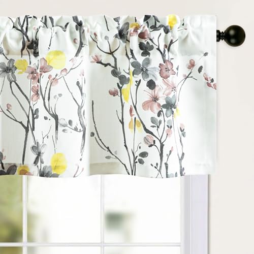 Leeva Floral Linen Look Window Valance, Rod Pocket, 52 x 14, 1 Panel