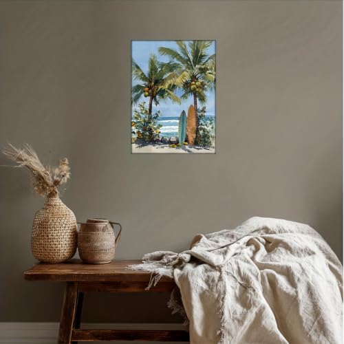 Décoration murale tropicale surf turquoise avec cadre 20x30cm