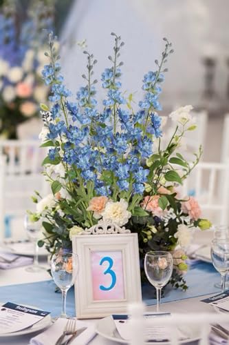 Ipopu Blue Silk Flowers 9Pcs Blue Delphinium Artificial Flowers Combo Clematis Greenery 33.5 Inch Long Stem Flowers For Tall Vase Bluebonnet Decor Floral Centerpiece Bridal Bouquets For Wedding thumb #2