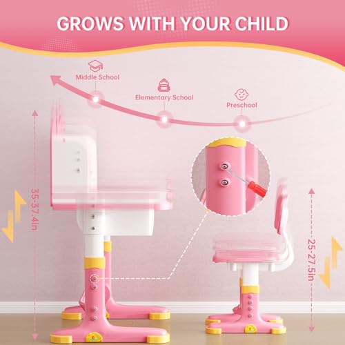 Kids Desk & Chair Set with Storage - Adjustable Ergonomic Study Desk - Image 3