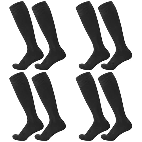 Zuimei 4 Pairs Football Socks Kids Black Children Football Sock Youth Soccer Sock Breathable Football Sport Socks for Boys Girls Kid Junior Running Hockey Rugby(30-36) black