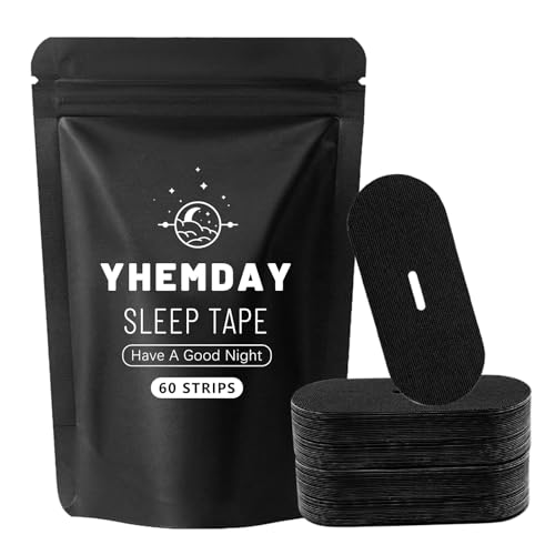 Yhemday Mundpflaster Schlafen (60 Stück Schwarz) Mundband für bessere Nasenatmung Hypoallergenes Mundpflaster zum Schlafen Hautfreundliches Mouth Tape