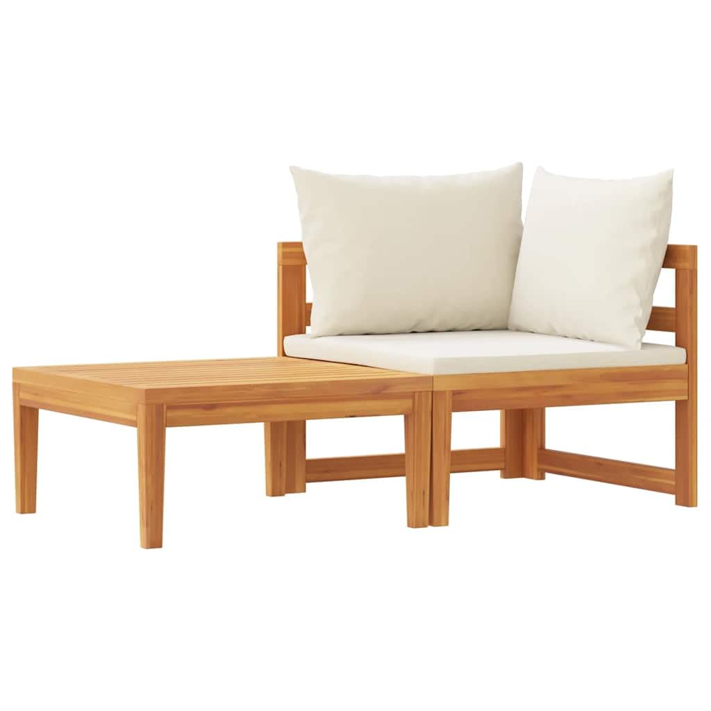 Salon de jardin en bois d'acacia massif avec coussins crème de haute qualité