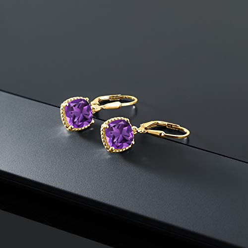 Gem Stone King 3-6 Cttw 18K Yellow Gold Plated Silver 8MM Cushion Gemstone Birthstone Drop Dangle Earrings | Leverback Gold Earrings For Women4