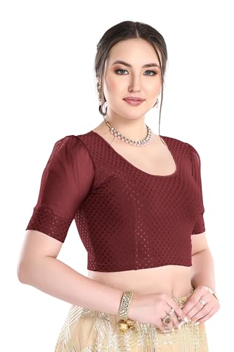 Image of FINESTFIT Stay On Trend Fashion 100% Cotton Readymade Blouses for Women,Round Neckline with Organza Balloon Sleeves.