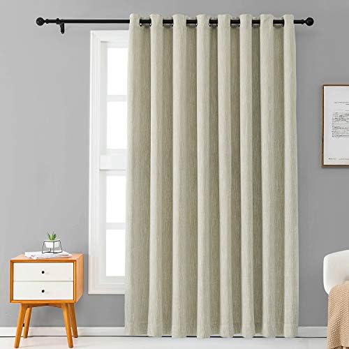 Melodieux Elegant Cotton Wide Blackout Curtains for Sliding Glass Door Living Room Thermal Insulated Grommet Drapes, 100 by 96 Inch, Beige (1 Panel)