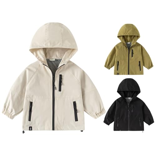 Kids Boys Girls Rain Jacket Hooded Zipper Windbreaker Long Sleeve Waterproof Outdoor Hiking Running Athletic Outwear