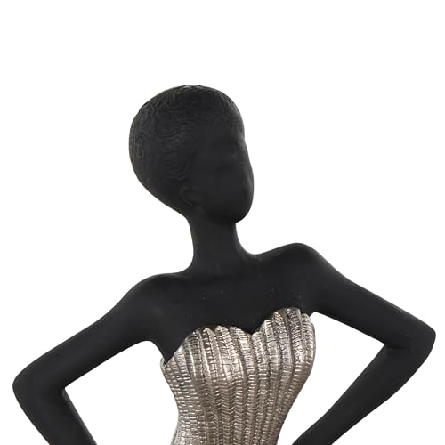 Escultura decorativa bailarina de resina negra con vestido plateado 6x6x14 miniatura 5