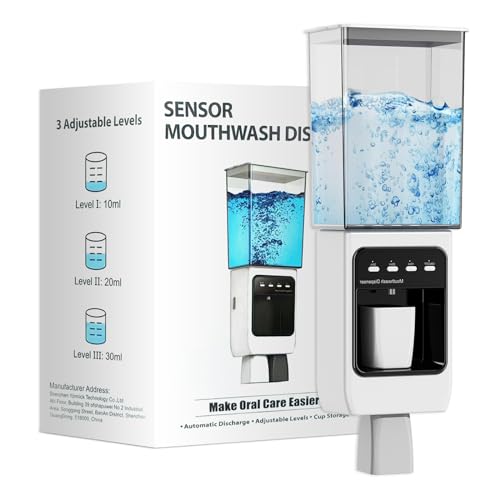 Dispensador de Enjuague bucal eléctrico, dispensador Mouthwash 700 ml, Recargable con Taza magnética, Potencia de Agua Ajustable, Ideal para niños y Adultos