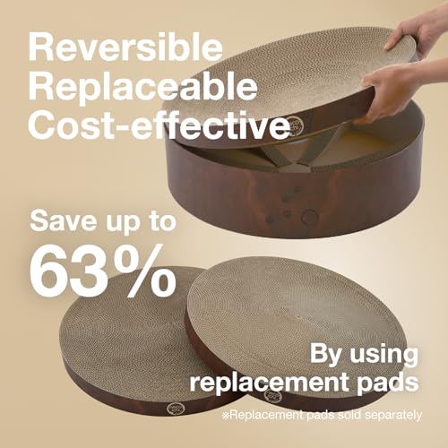 Image of Necoichi Cat Scratcher Bowl for Indoor Cats - Cat Scratching Lounger with Reversible Usability and Extra Comfort for Lounge, Cardboard Bed Couch / (XL, Dark Cherry)