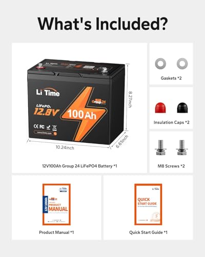 Image of LiTime 12V 100Ah Group 24 Deep Cycle LiFePO4 Battery for RV Marine-2Pack