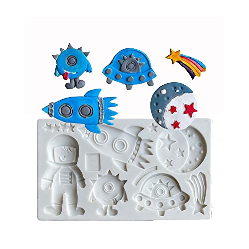 Moldes de silicona para fondant, astronauta, cohete, nave, espacial, avión, para baby shower, cupcakes, decoración de pasteles, chocolate, arcilla polimérica, herramienta de pasta de goma