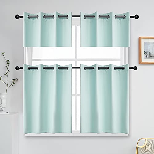 Ygo Aqua Window Curtain Valances For Kitchen - Room Darkening Valances For Window With Grommet (52 By 18 Inch,2 Panels) #TOP4