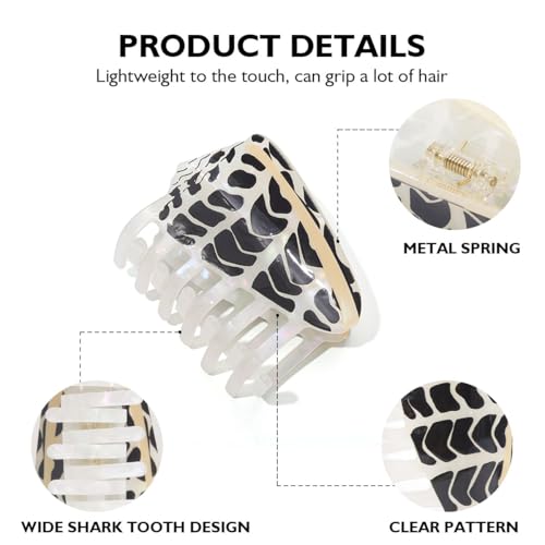 Seashell Digital Print Hair Claw Clip Large - Black Tortoise Pattern with Hebrew & Textile Cone Design, Summer Holiday Hair & Bag Accessory (3.26")