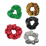 SAFIGLE 5 piezas Coleteros Elásticos con Lentejuelas Navideñas Accesorios de Moda para Pelo de Niña Colores Brillantes y Duraderos para Fiestas y Diario
