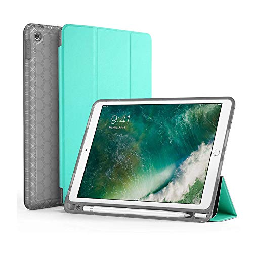 Swees iPad 9.7 2018 Case with Pencil Holder, Slim Smart Protective Shockproof Leather Folding Cover with Magnet Trifold Stand and Auto Sleep/Wake Function for Apple iPad 9.7 inch New Model, Mint Green