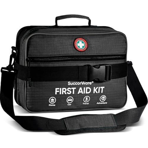 Professional 435 Pieces Large First Aid Kit - Includes Compressed Gauze - Compartments Emergency Medical Kit for Home, Camping, Backpacking, Travel, Boat, Car,Outdoors (Black)