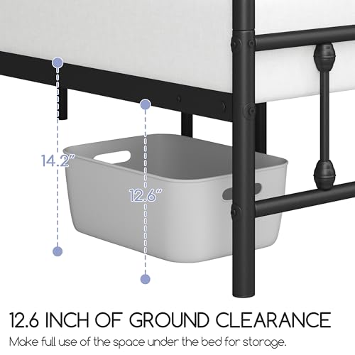Topeakmart California King Size Victorian Style Metal Bed Frame with Headboard/Mattress Foundation/No Box Spring Needed/Under Bed Storage/Strong Slat Support Black