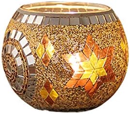Mobestech Mosaic Tea Light Holder European Style Turkish Globe Mosaic Glass Candle Tealight Holder for Wedding Party Table Centerpiece Decoration
