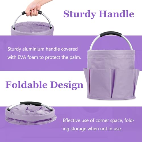 Image of 2Pcs 17L Collapsible Cleaning Supplies Caddy with Handle for Travel, Purple