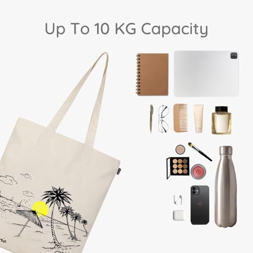 Eco Right Borsa Stoffa Shopper, Cotone Tote Bag, Borsa Donna, Borsa Tote Tracolla Cotone E Tela Con Manici Stampa, Borsa Shopper Riutilizzabile Ecocompatibile Lavabile - 5