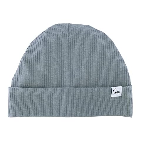 Sugarmelon Jersey Beanie Hat for Newborn Baby Boys Girls Silk Satin Lined Hats Bonnet Toddler Infant Little Kids Beanies Caps Headwrap(0-6M,110 Rib-Smoke Blue) Cover