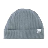 Sugarmelon Jersey Beanie Hat for Newborn Baby Boys Girls Silk Satin Lined Hats Bonnet Toddler Infant Little Kids Beanies Caps Headwrap(0-6M,110 Rib-Smoke Blue)