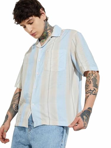 Image of Max URB N Men Half Sleeves Striped Boxy Fit Oversized Shirt
