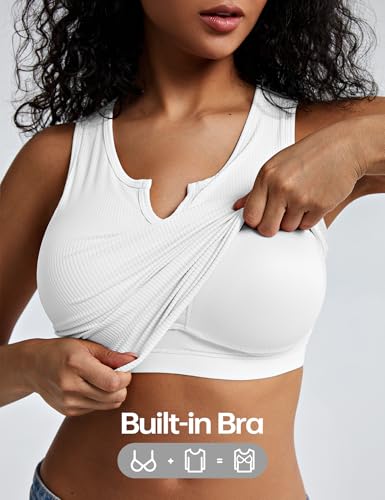 ZeroBound Built in Shelf Bra Tank Crop Top - V Neck Tank Tops for Women, Basics Going Out Top Sleeveless Garment2