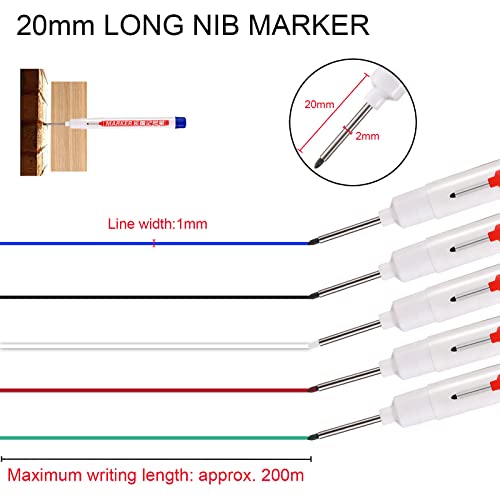 UNOLIGA Tieflochmarker, Bohrlochmarker, Markierungsstift Baustelle Wasserfest, 20mm Tiefenlochmarker Lochmarkierer, Anzeichenstift für Fliesen Metall Holz Handwerk Stein (Blau Schwarz Weiß Rot Grün)