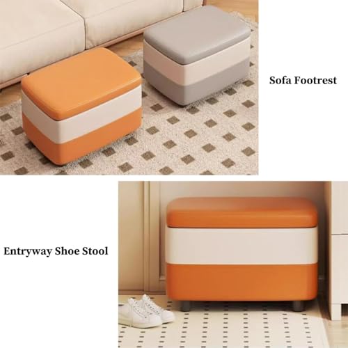 Repose-pieds rectangulaire orange rembourré assise dressing confortable - 6