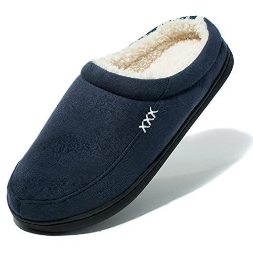Image of NewDenBer Men's Warm Memory Foam Suede Plush Fleece Lined Slip on Indoor Outdoor Clog House Slippers