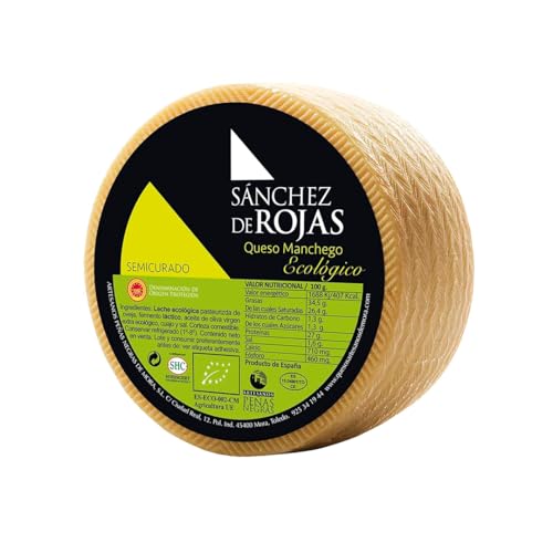 Sánchez de Rojas - Queso Manchego Semicurado Ecológico de 3kg - Queso Gourmet, Sabor Suave, Corteza Comestible, Pieza Cortada en Cuartos Envasada, Maduración 2-3 Meses, Certificación EU Organic