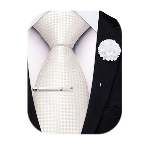 Image of Hi-Tie 63 inches Striped Paisley Extra Long Ties for Men Silk Necktie with Lapel Pin Tie Clip Big and Tall Men Formal Wedding