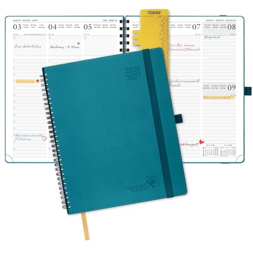 POPRUN Kalender 2026 2027 Wochenplaner (Aug.2026-Dez.2027) Ringbuch mit Softcover ca. A4 (26 5 x 21 5 cm) 17-Monate-Terminplaner 1 Woche 2 Seite (Pazifikgrün)