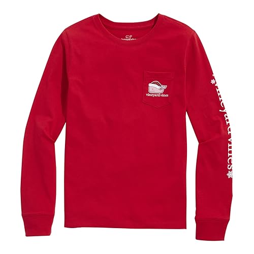 vineyard vines Girls' Glitter Hat Santa Whale Long-Sleeve Pocket Tee2