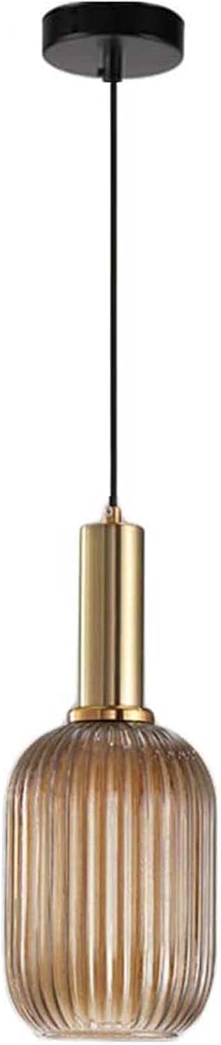 Industrial Vintage Glass Pendant Lighting Brass Finish Modern Retro Drop Ceiling Light Hanging Lamp for Bedroom Dining Room Kitchen Island (Amber, 11.8 Inches)