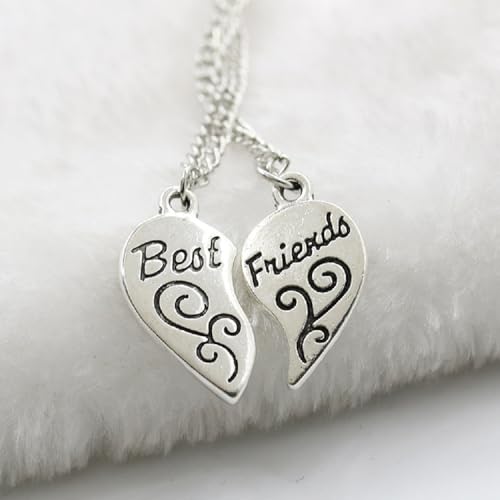 Mnyixsi 2Pcs Sterling Silver Best Friends Necklace, Two Souls One Heart Matching Necklaces for Couples BFF, Love Heart Matching Necklaces for Couples Valentine's Day Gift Jewelry Family
