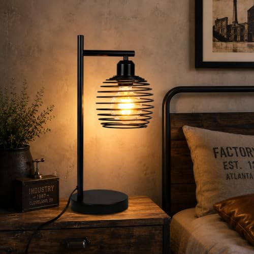 ZMH Lampade da Tavolo Industriale Lampada da Comodino Nero - E27 Vintage Design Lampada da Scrivania Max.60W con Interruttore Stile Retrò Lampada da Scrivania per Camera Soggiorno Camera dei Bambini