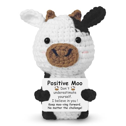 Guokoko Mini Positive Crochet Cow Gifts for Women Men Friends Inspirational Emotional Support Stuffed Animal Handmade Crochet Cows Gifts for Coworker Friend Birthday Party Decorations