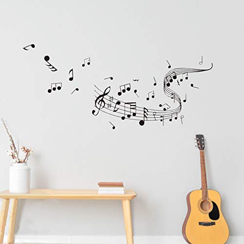 Music Notes Notation Band Wall Sticker Decal, Removable Diy Vinyl Art Mural Wallpaper Home Decor For Kids Bedroom Music & Dance Room Decorations(53×27Inch / Black) #TOP5