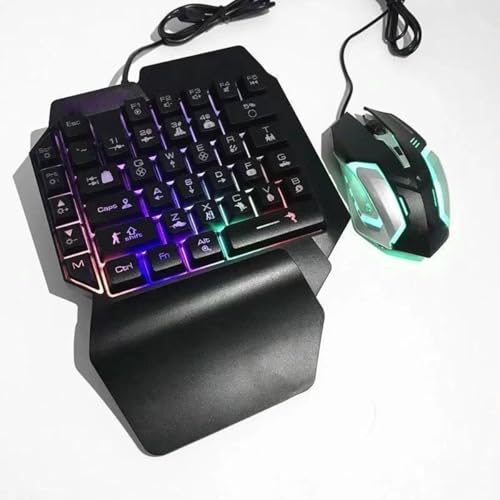Image of One Handed Wired Gaming Keyboard and Mouse, 4 in 1 Mobile Game Combo Pack, Half Keyboard for Phone Gaming Controller with Mouse Converter Adjustable Phone Stand, Fast Charging, No Latency