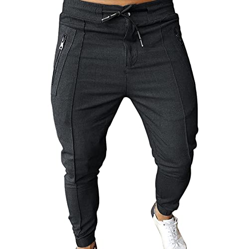 JEsilunmaMY Jogger Sweatpants for Men Elastic Waist Tapered Pencil Pants with Zip Pocket Slim Fit Athletic Lounge Trousers (Dark Grey,XX-Large)