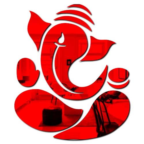 Image of Bikri Kendra - Ganpati Mirror Stickers for Wall, Acrylic Mirror, 3D Stickers, Wall Stickers for Room Hall Home and Office (red)