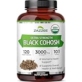 Zazzee USDA Organic Black Cohosh 10:1 Extract, 3000 mg Strength, 120 Vegan Capsules, 4 Month Supply, Standardized and Concentrated 10X Extract, 100% Vegetarian, All-Natural, Non-GMO, Made in The USA