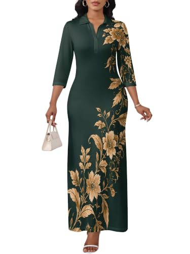 Image of PinkPatty Women's Casual 3 /4 Sleeve Polo V Neck Bodycon Maxi Dress