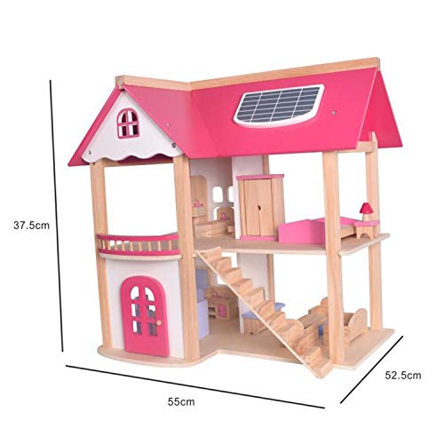 AIBAB Kind Zweiter Stock Holz Puppenhaus Spielzeug Zimmer Chi Spaß Haus Puzzle Puppe Haus Mädchen 37,5 * 55 * 52,5 cm – Bild 7